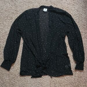 Cabi Impetuous Topper Style 5978 Black And Pink Sheer Tie Blouse Size Large